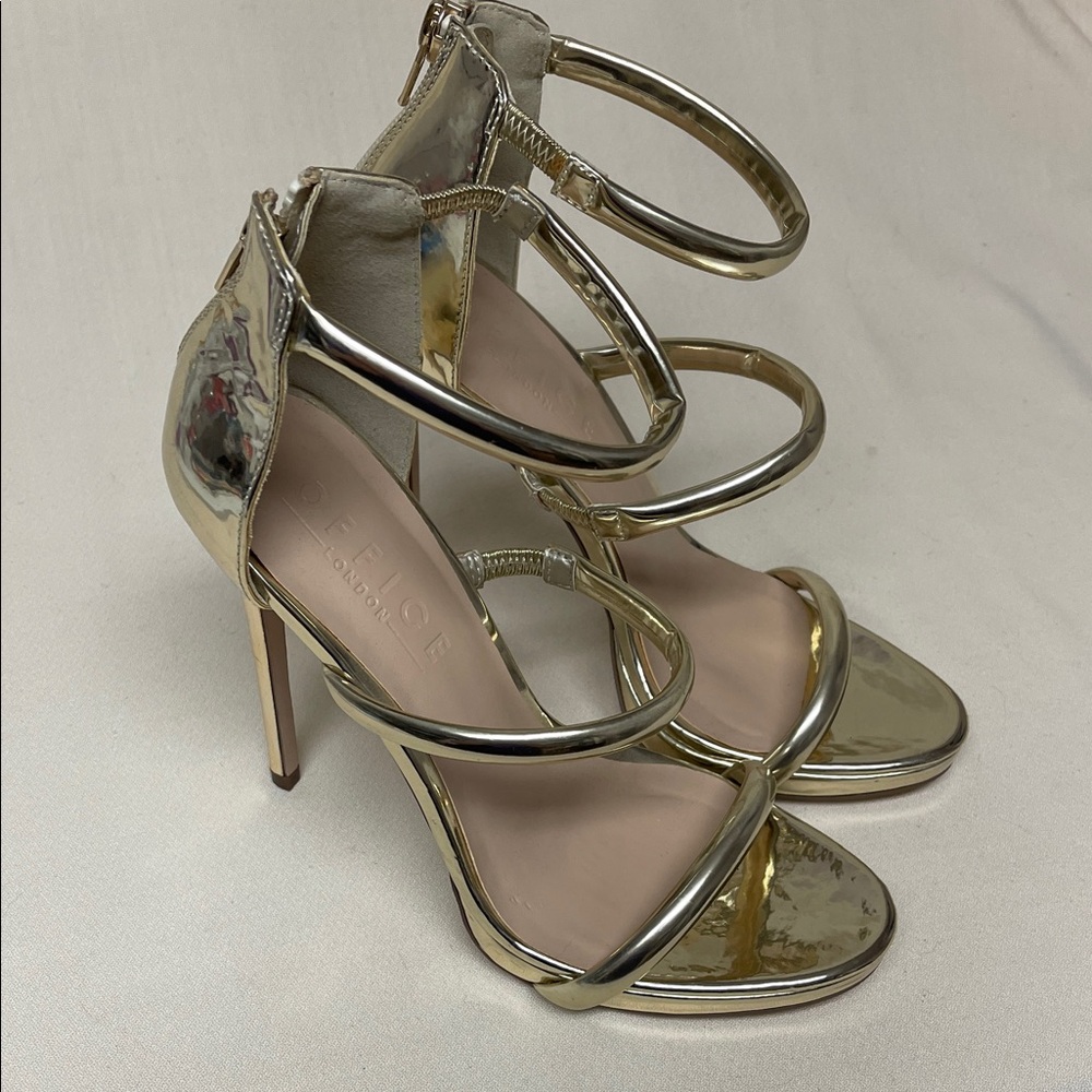 Office London Metallic Gold Strappy Heels